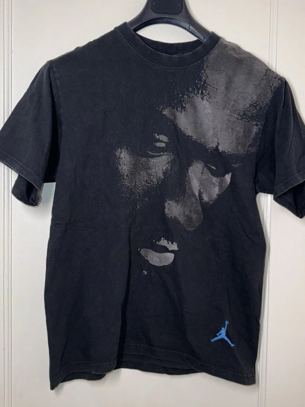 Jordan Michael Face Graphic Black Tee L Blue and Green Jumpman